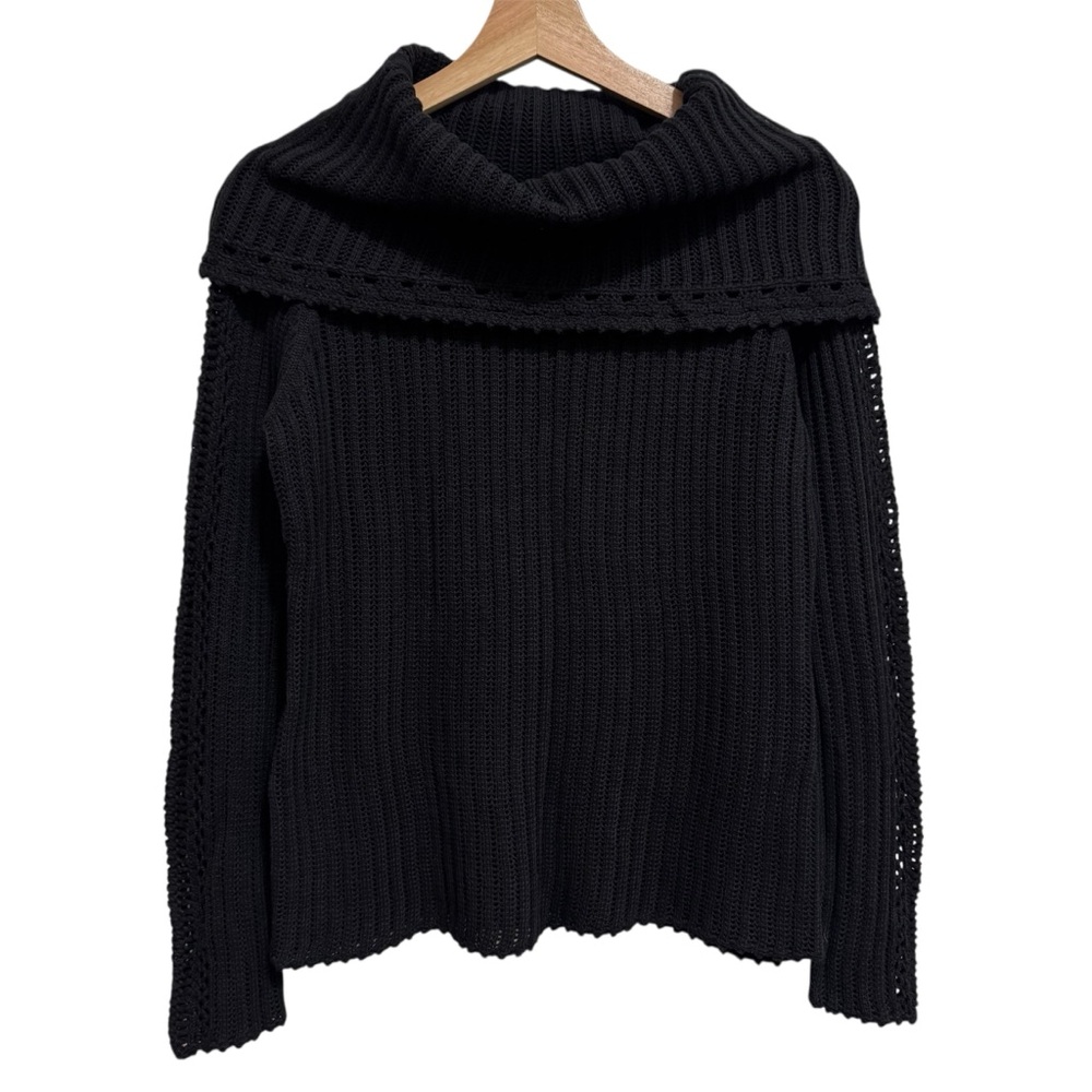 Vintage‎ Talbots 90s Y2K Cowl Neck Sweater Women Small Open Knit Cotton Black